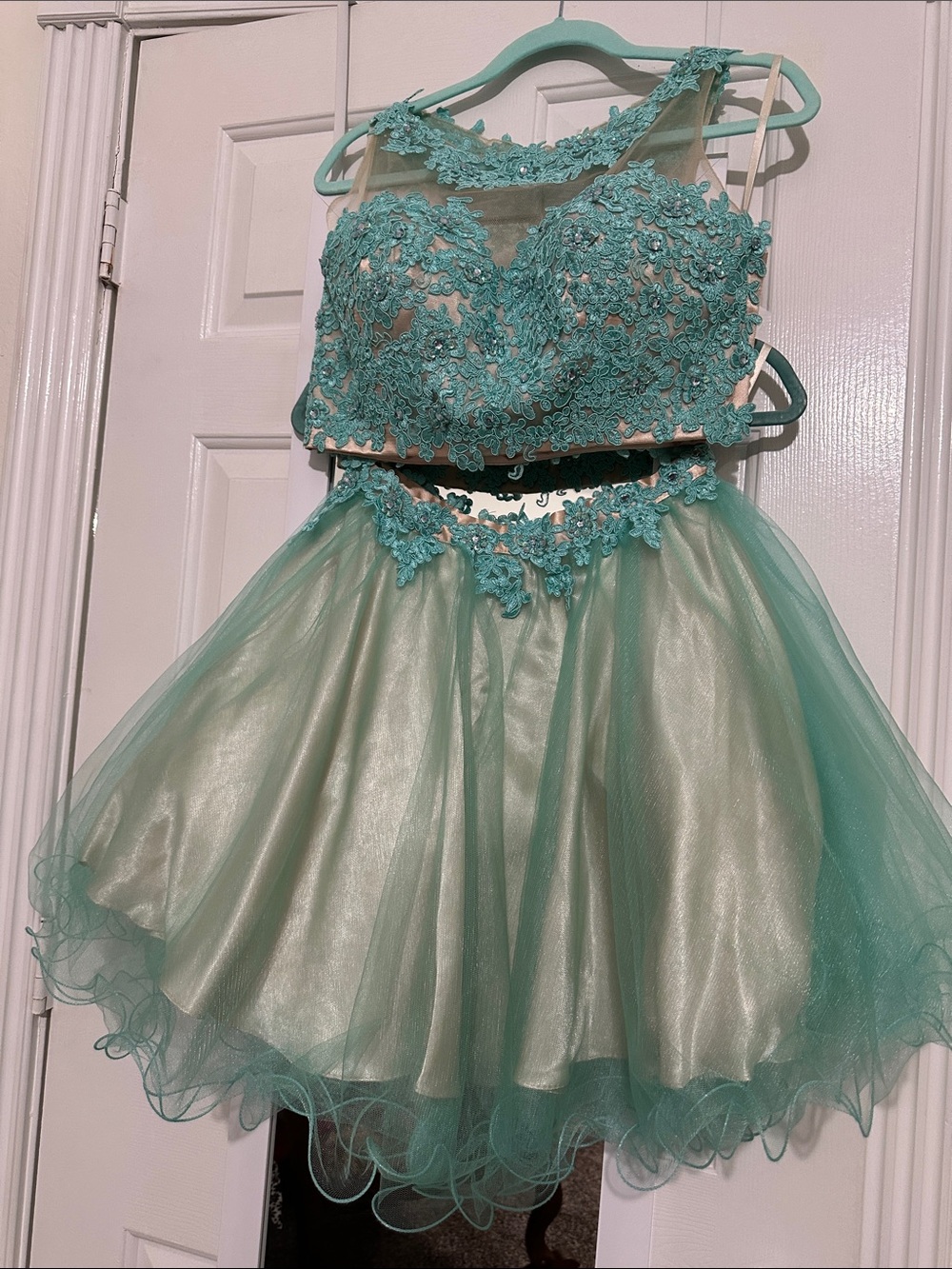 Aspeed Aqua Two-Piece Lace Appliqué Party Dress